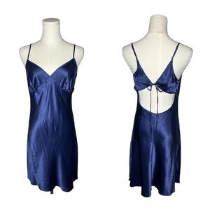 Vintage Victoria’s Secret 100% Silk Blue Babydoll Open Back Slip Dress Chemise